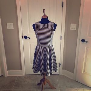 Dark gray and cream striped dress